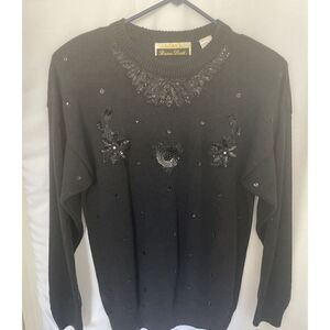 Dana Scott Women's Black Sequin Beads Embellished Vintage Sweater 80's Size M